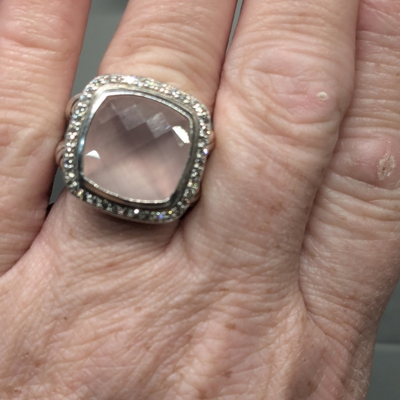 DAVID YURMAN ALBION 14mm ROSE QUARTZ & DIAMOND RING sz-5.25 - Picture 6 of 11